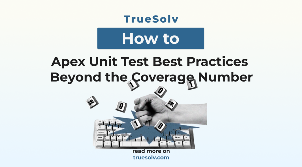 Apex unit test code example showing assertions, bulk data, and a CI pipeline running tests before deploy